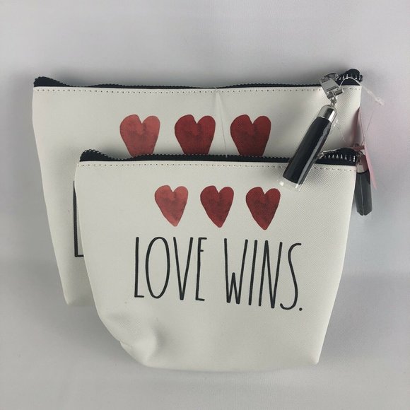 rae dunn Handbags - Rae Dunn LOVE WINS and LOVE IS LOVE Cosmetic Bags Set of 2 NWT with Red Hearts